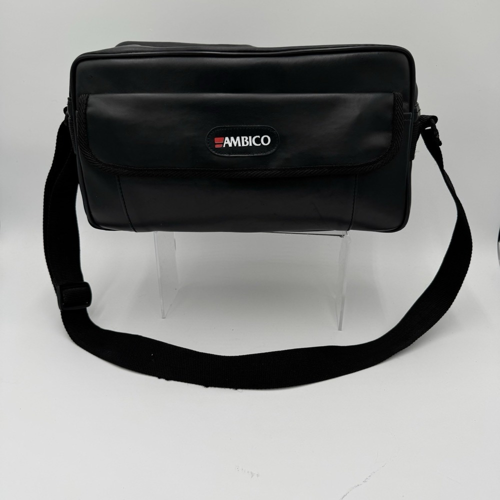 Ambico Multi-Purpose Soft Black Leather Shoulder Bag Zip-Top Large Side Pocket